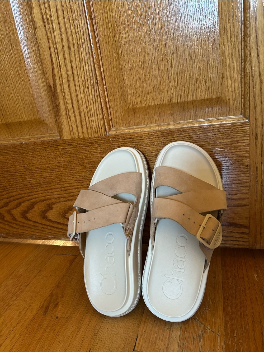 Chaco Tan Crossover Slide Sandals with Buckle